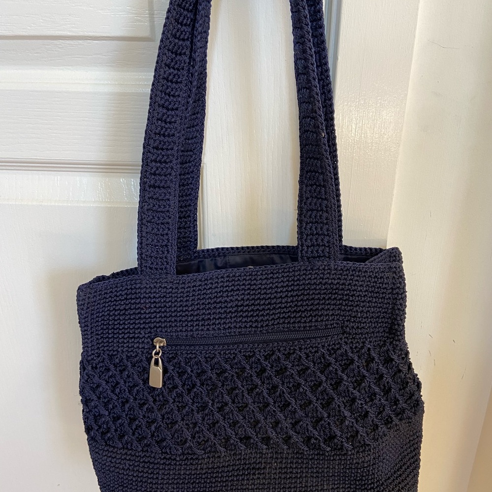 Vintage Worthington Navy Crochet Tote Bag